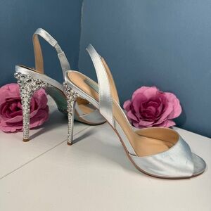 Betsey Johnson Silver Embellished Slingback Heels